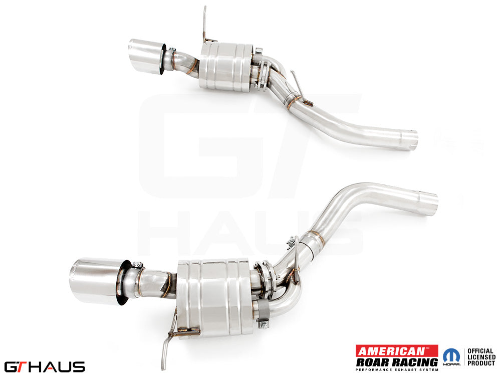 Premium performance exhaust system for 2012+ Jeep Grand Cherokee R/T with 5.7 HEMI V8, featuring stainless steel construction.