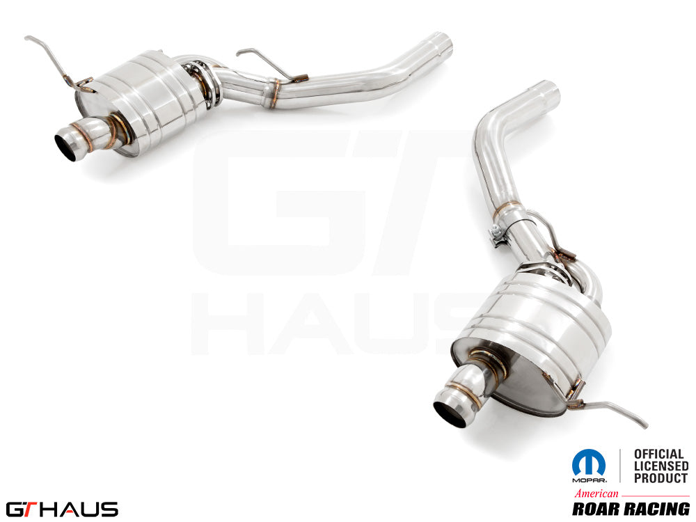 Premium performance exhaust system for 2012+ Jeep Grand Cherokee R/T with 5.7 HEMI V8, featuring stainless steel construction.