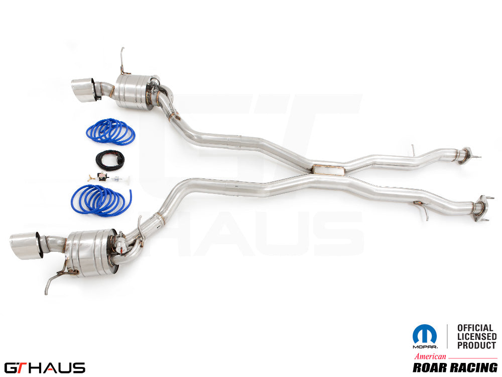 Premium performance exhaust system for Jeep Grand Cherokee SRT8 (2012+) featuring stainless steel construction and electronic valve control.