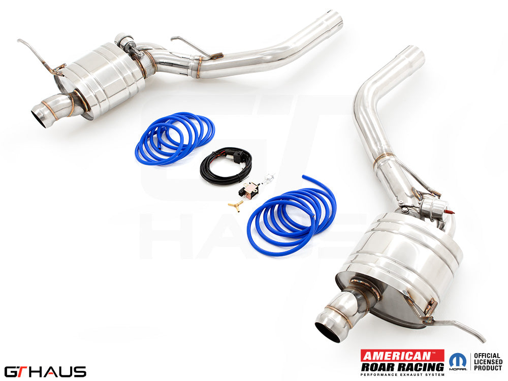 Premium exhaust system for Jeep Grand Cherokee SRT8 featuring dual stainless steel pipes and electronic valve control.