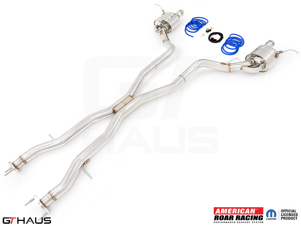 Premium exhaust system for Jeep Grand Cherokee SRT8 featuring T304 stainless steel and performance components.