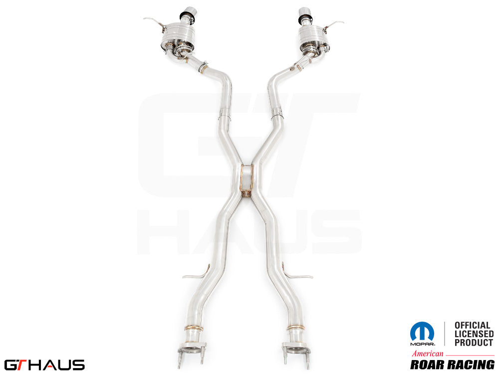 Premium performance exhaust system for Jeep Grand Cherokee SRT8 featuring dual stainless steel pipes and electronic valves.