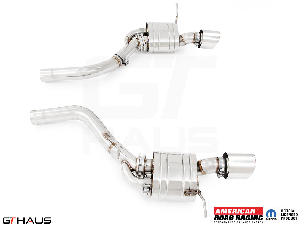 Premium performance exhaust system for 2012+ Jeep Grand Cherokee SRT8 with 6.4 HEMI V8, featuring stainless steel construction.