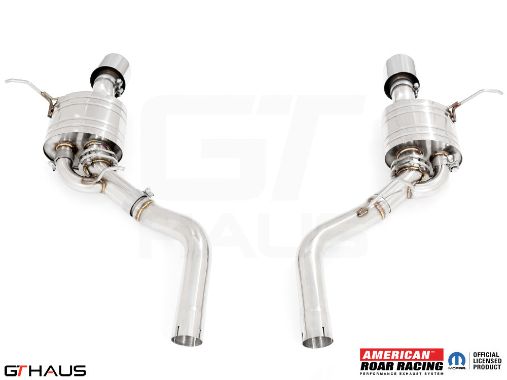 Premium exhaust system for 2012+ Jeep Grand Cherokee SRT8 featuring dual tips and stainless steel construction.
