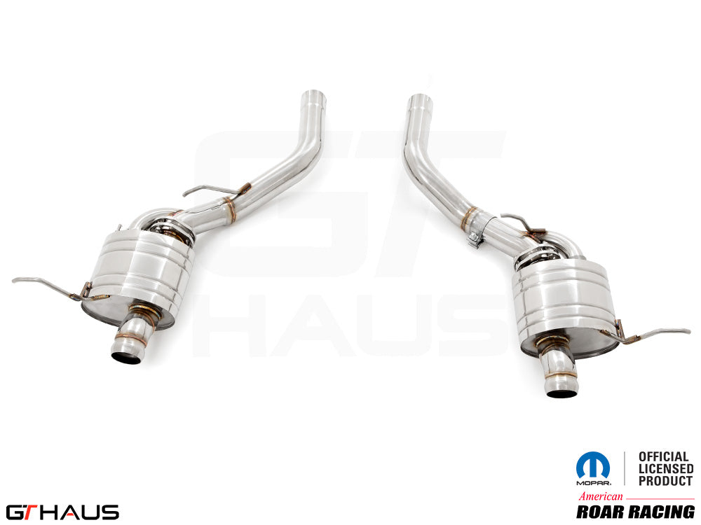 Premium exhaust system for Jeep Grand Cherokee SRT8 featuring dual stainless steel pipes for enhanced performance.
