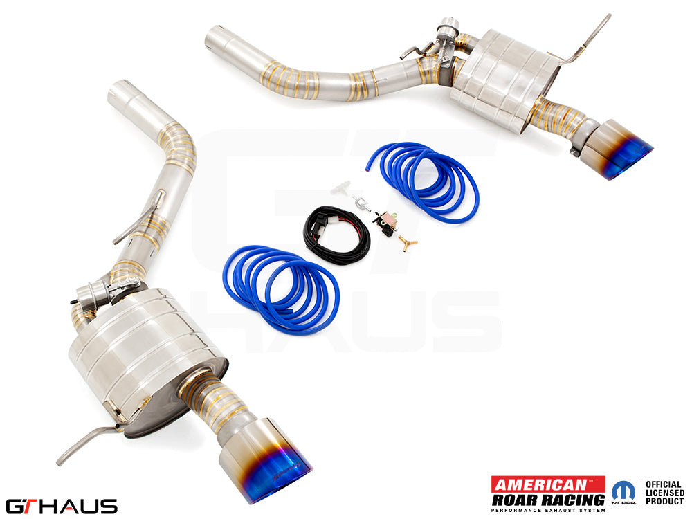 Premium exhaust system for 2012+ Jeep Grand Cherokee SRT8 featuring stainless steel construction and electronic valve control.