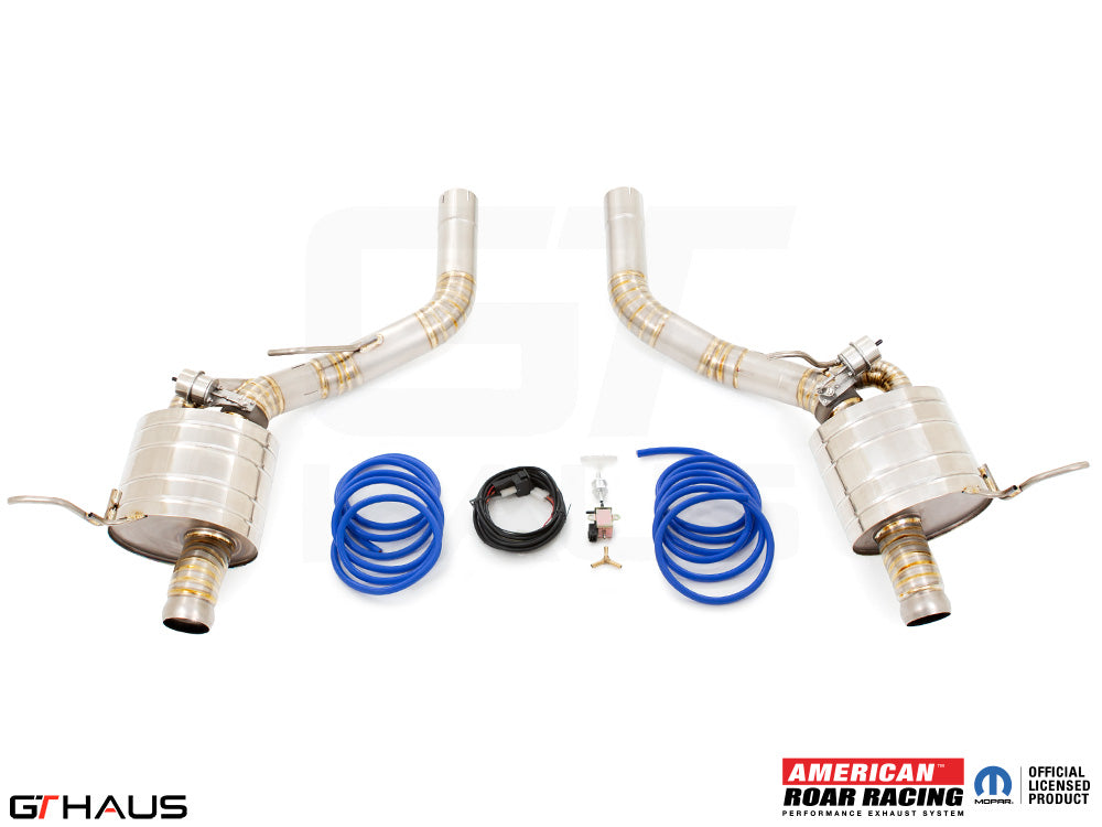 Premium performance exhaust system for 2012+ Jeep Grand Cherokee SRT8 featuring stainless steel construction and electronic valve control.