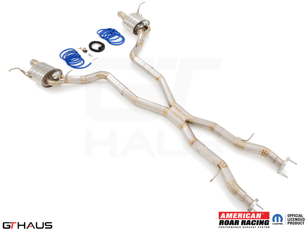 Premium exhaust system for Jeep Grand Cherokee SRT8 featuring dual tips and electronic valve control for enhanced performance.