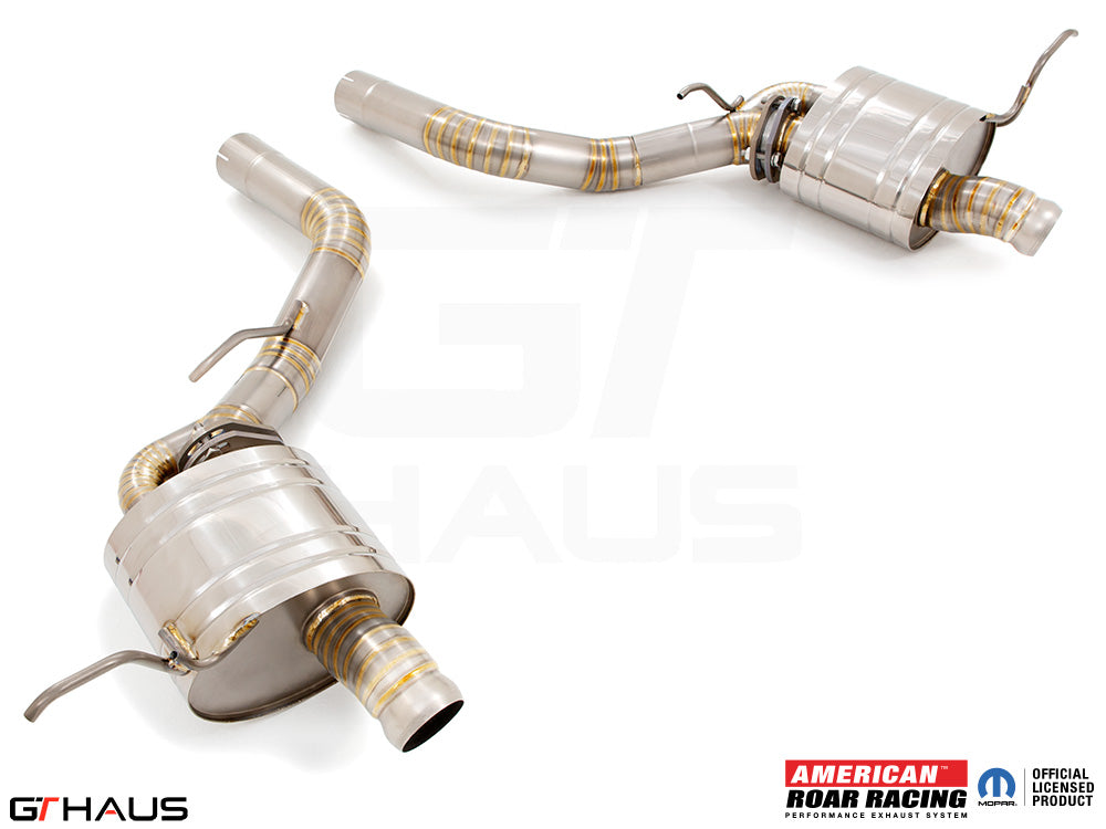 Premium exhaust system for 2012+ Jeep Grand Cherokee SRT8 with 6.4 HEMI V8, featuring stainless steel construction and performance design.