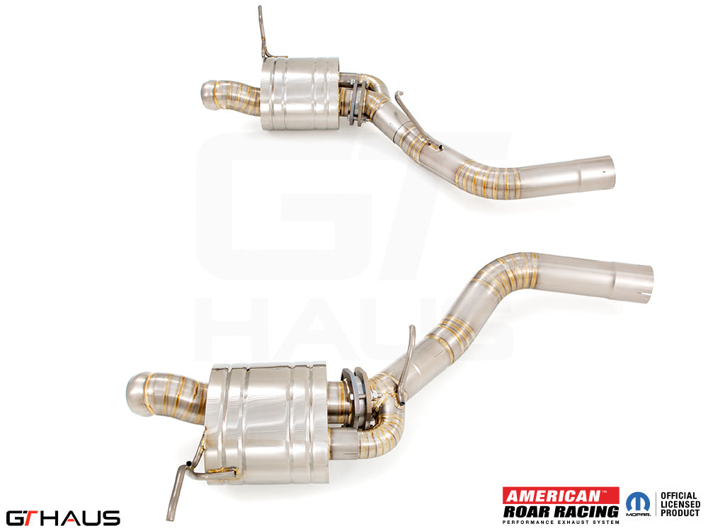 Premium performance exhaust system for Jeep Grand Cherokee SRT8 featuring dual stainless steel pipes and electronic valve control.