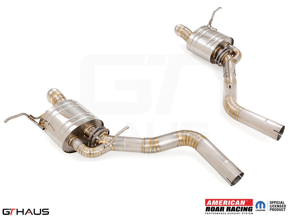 Premium exhaust system for 2017+ Jeep Grand Cherokee SRT TrackHawk, featuring stainless steel construction and enhanced performance.