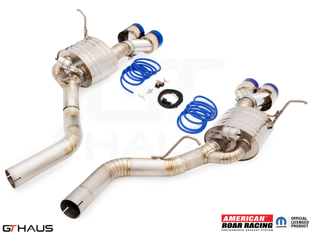 Premium performance exhaust system for Jeep Grand Cherokee SRT8 with 6.4 HEMI V8, featuring stainless steel construction and electronic valve control.