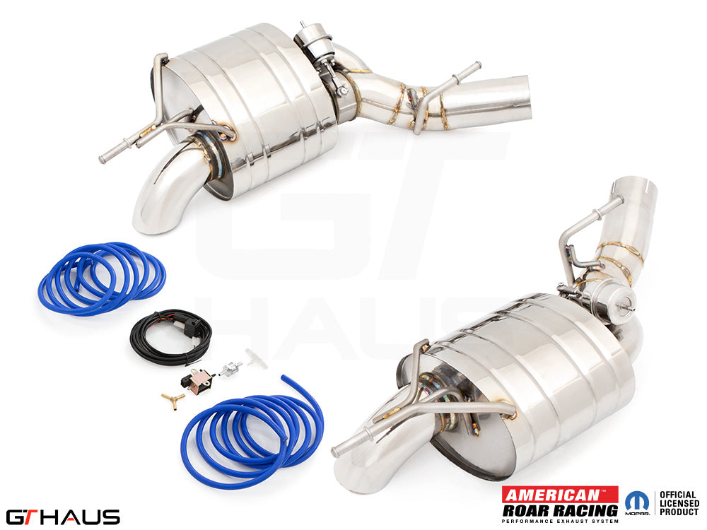 Premium performance exhaust system for 2020+ Jeep Grand Wagoneer 6.4 V8, featuring stainless steel construction and electronic valve control.