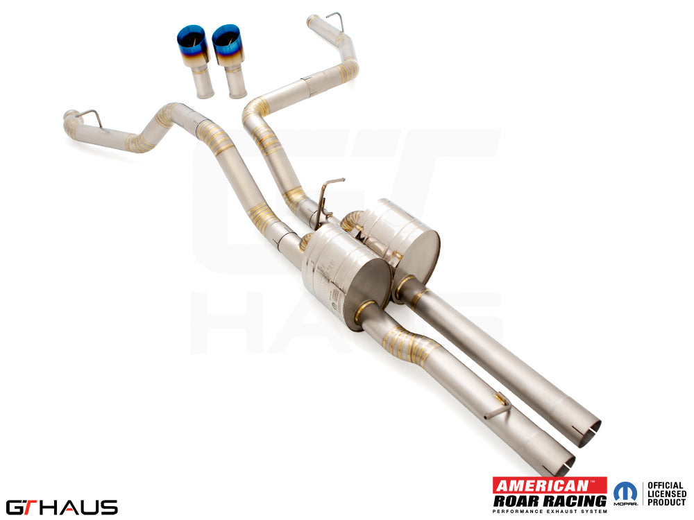 Premium exhaust system for 2025+ RAM RHO (V6T) featuring stainless steel construction and dual tips for enhanced performance.