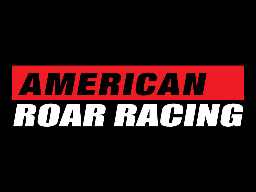 Americal Roar Racing decal set featuring bold red and white text on a transparent background, ideal for automotive enthusiasts.