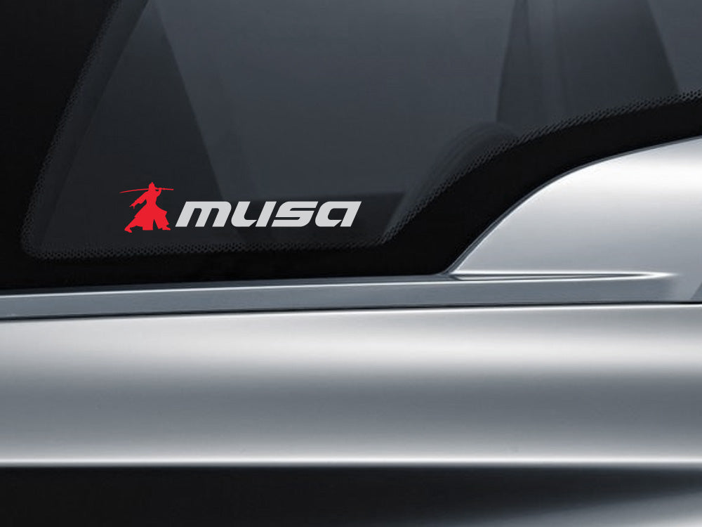 MUSA decal set featuring a bold logo on a car window, designed for automotive enthusiasts.