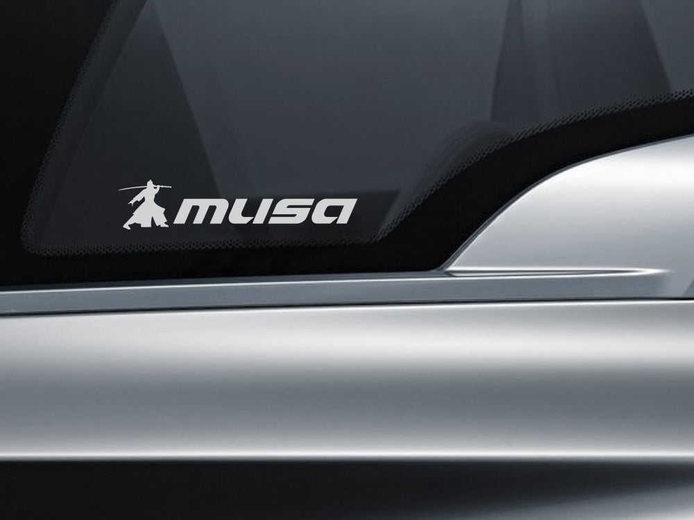 MUSA decal with a transparent background, designed for vehicle windows, showcasing a sleek logo.