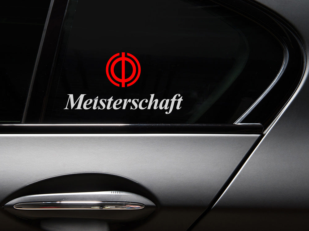 Meisterschaft Icon Decal set featuring a transparent background, showcasing the brand logo on a car window.