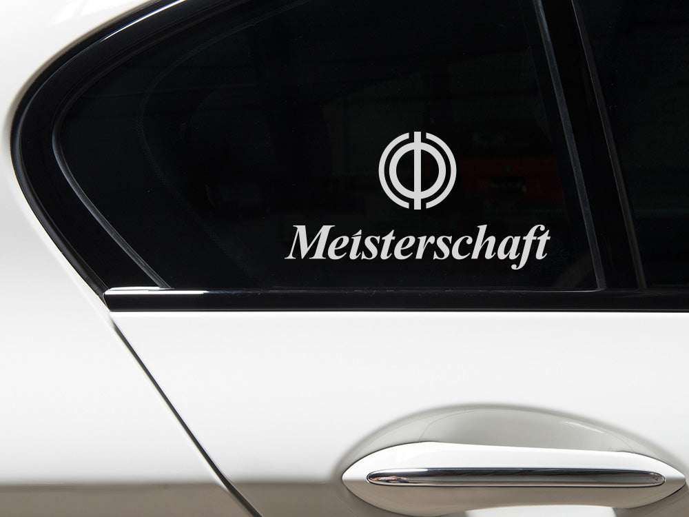 Meisterschaft Icon Decal set featuring a transparent background, displayed on a car window for branding.