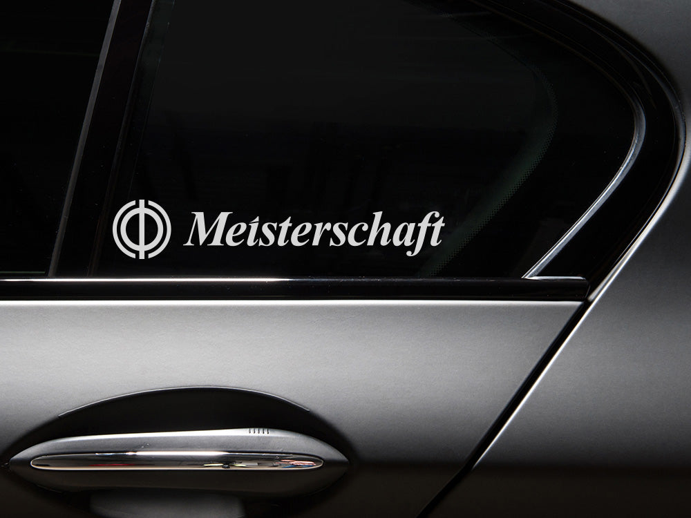 Meisterschaft Icon Decal set featuring a sleek design on a car window, enhancing automotive aesthetics.