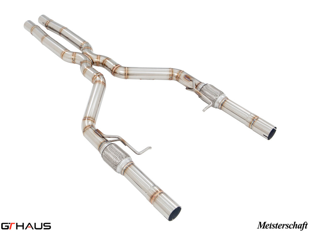 Alfa Romeo Giulia 2016-2022 Cat-Back LSR Front and Mid Pipe with resonator delete, featuring polished stainless steel construction.