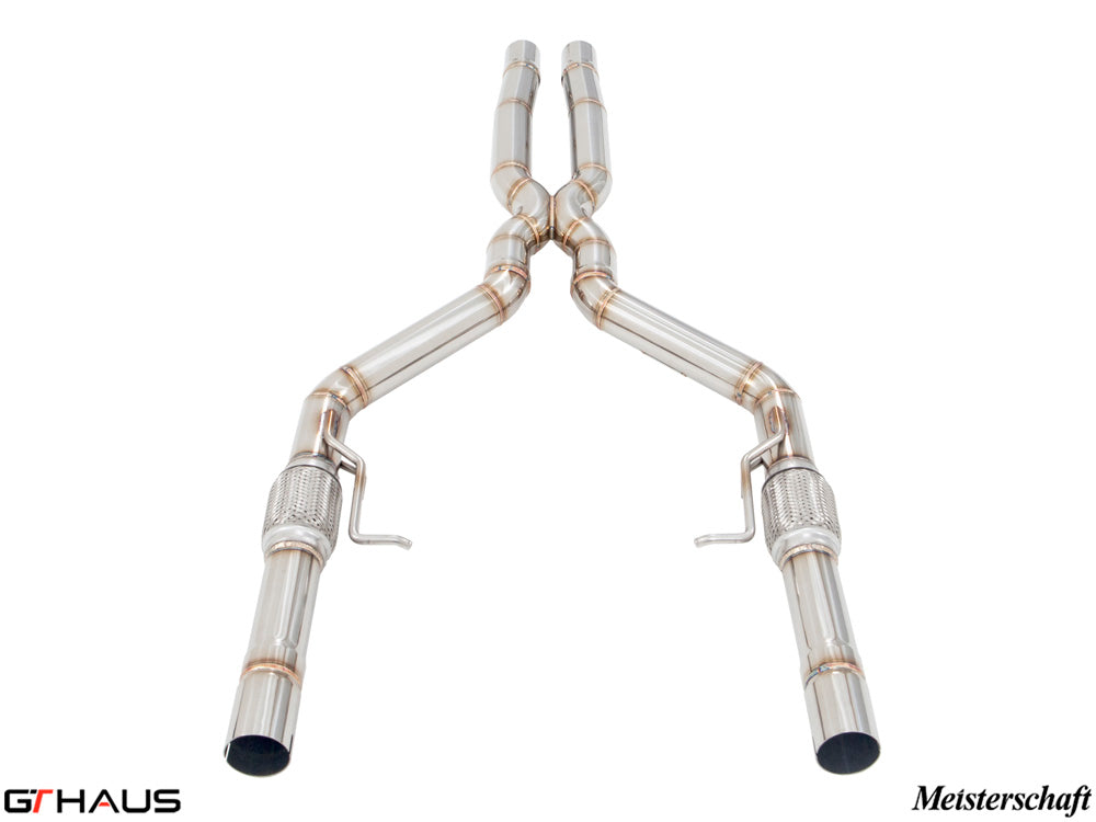 Alfa Romeo Giulia 2016-2022 Cat-Back LSR Front and Mid Pipe with resonator delete, featuring polished stainless steel construction.