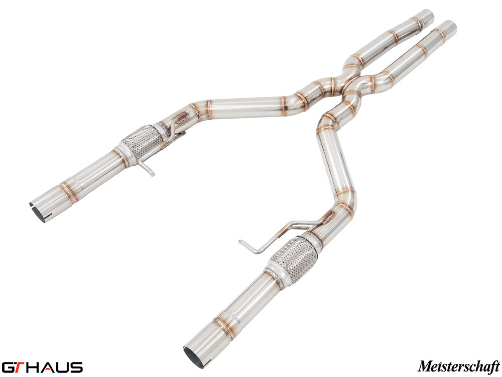 Alfa Romeo Giulia 2016-2022 Cat-Back LSR Front and Mid Pipe with resonator delete, featuring polished stainless steel construction.