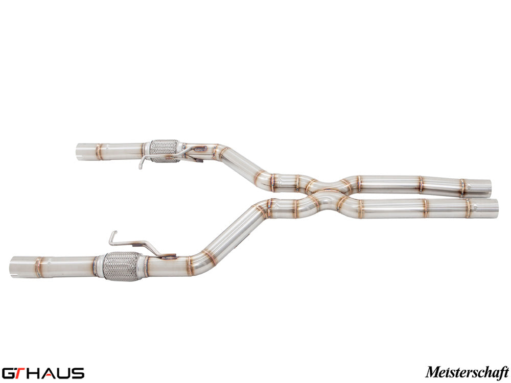 Alfa Romeo Giulia 2016-2022 Cat-Back LSR Front and Mid Pipe with resonator delete, featuring polished stainless steel construction.