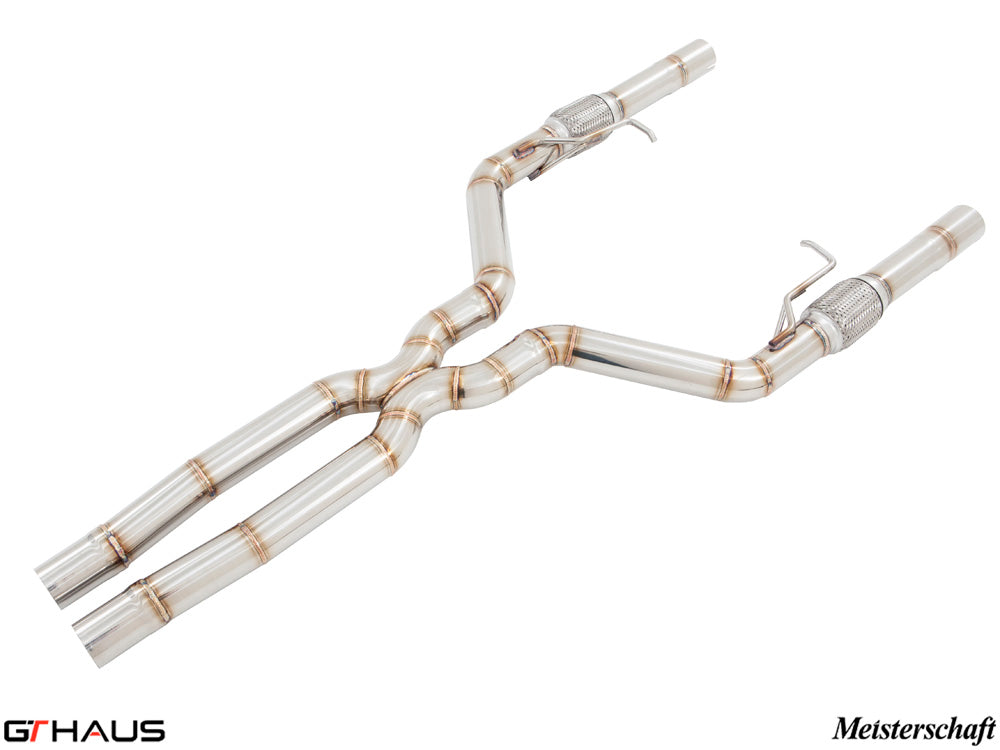 Alfa Romeo Giulia 2016-2022 Cat-Back LSR Front and Mid Pipe with resonator delete, featuring polished stainless steel construction.