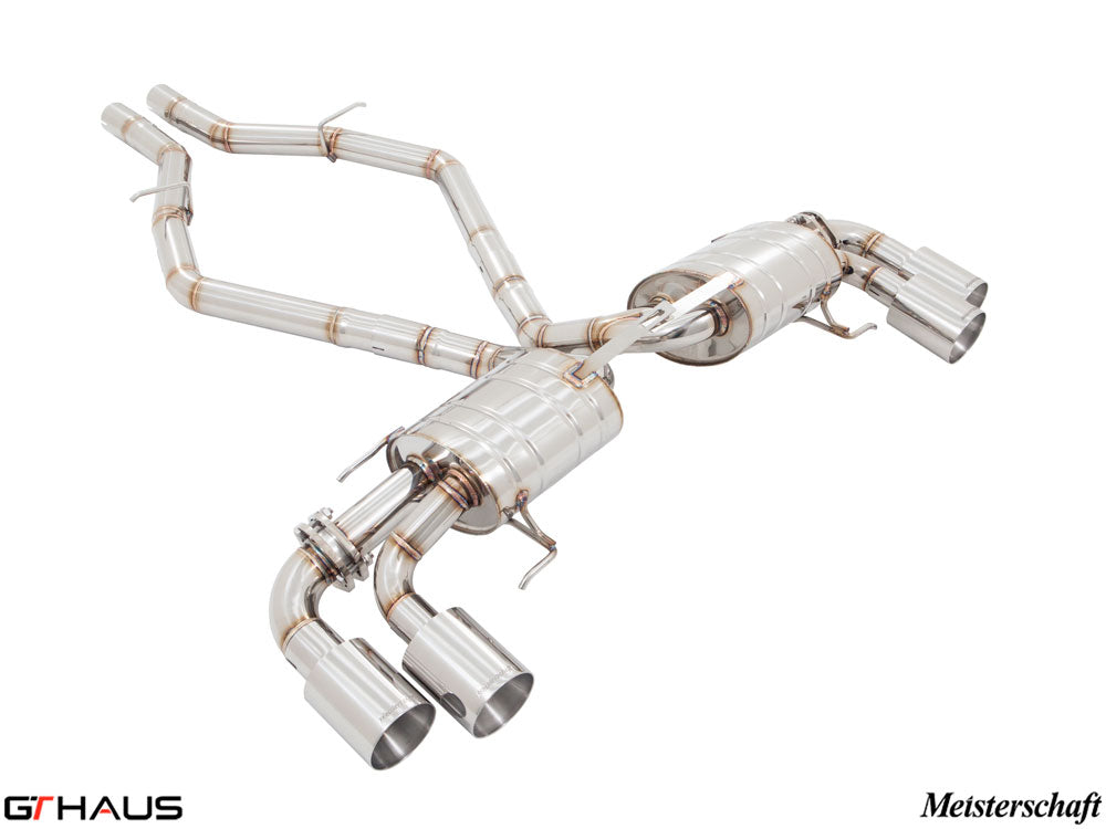 Premium exhaust system for Alfa Romeo Giulia Quadrifoglio, featuring T304 stainless steel and dual tips for enhanced performance.