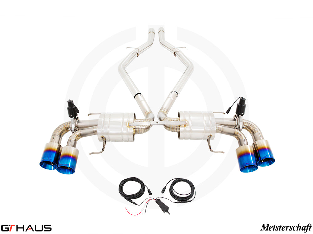 Premium exhaust system for Alfa Romeo Giulia Quadrifoglio, featuring dual tips and electronic valve control.