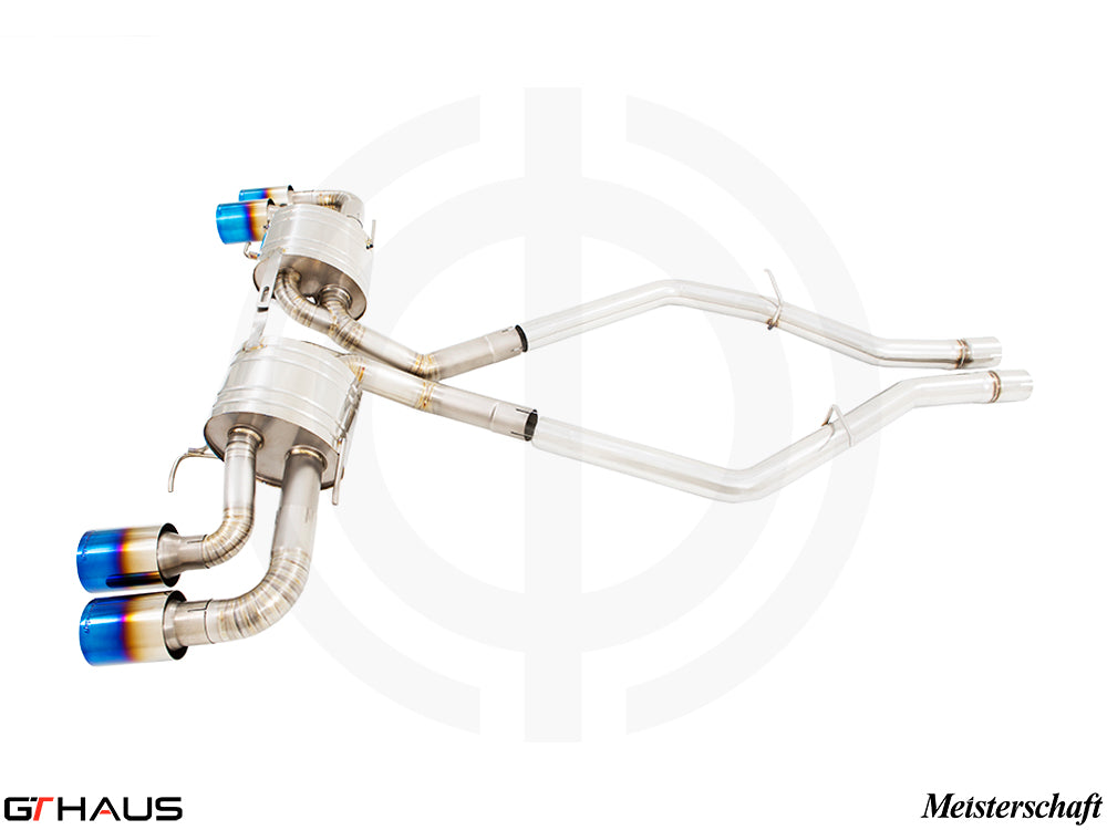 Premium exhaust system for Alfa Romeo Giulia Quadrifoglio featuring stainless steel construction and dual tips.