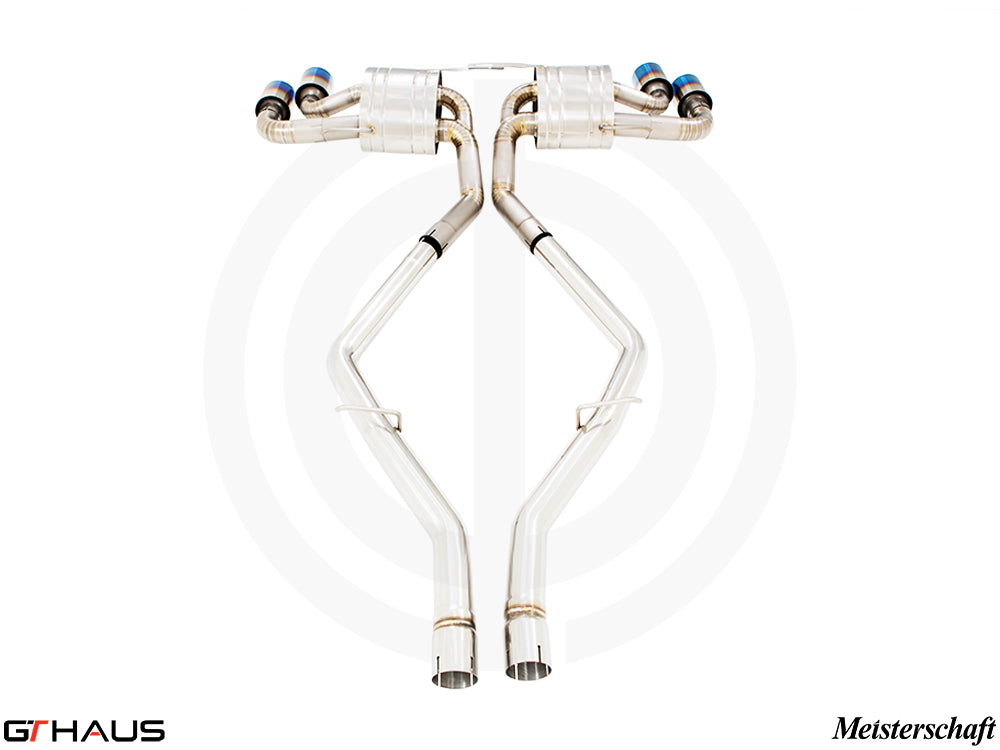 Premium exhaust system for Alfa Romeo Giulia Quadrifoglio featuring T304 stainless steel and electronic valve control.