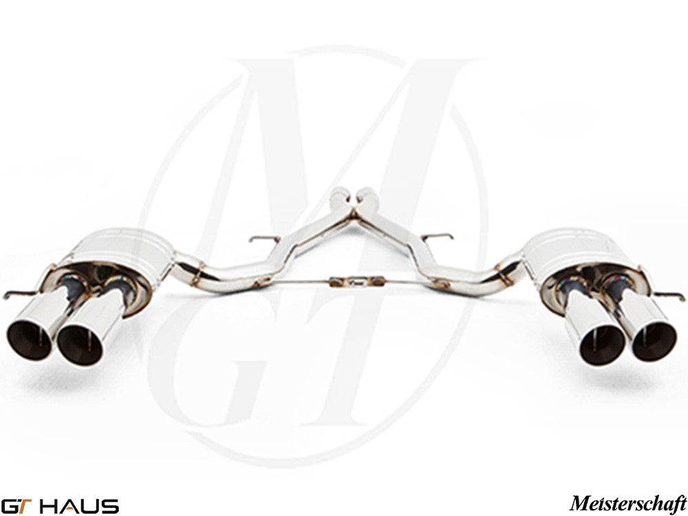 Premium performance exhaust system for Audi A8/S8 D3, featuring a polished stainless steel finish and quad tips.