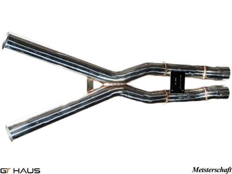 Cat-back resonator delete for Audi A8/S8 D3 models, featuring polished stainless steel construction and dual mid pipes.
