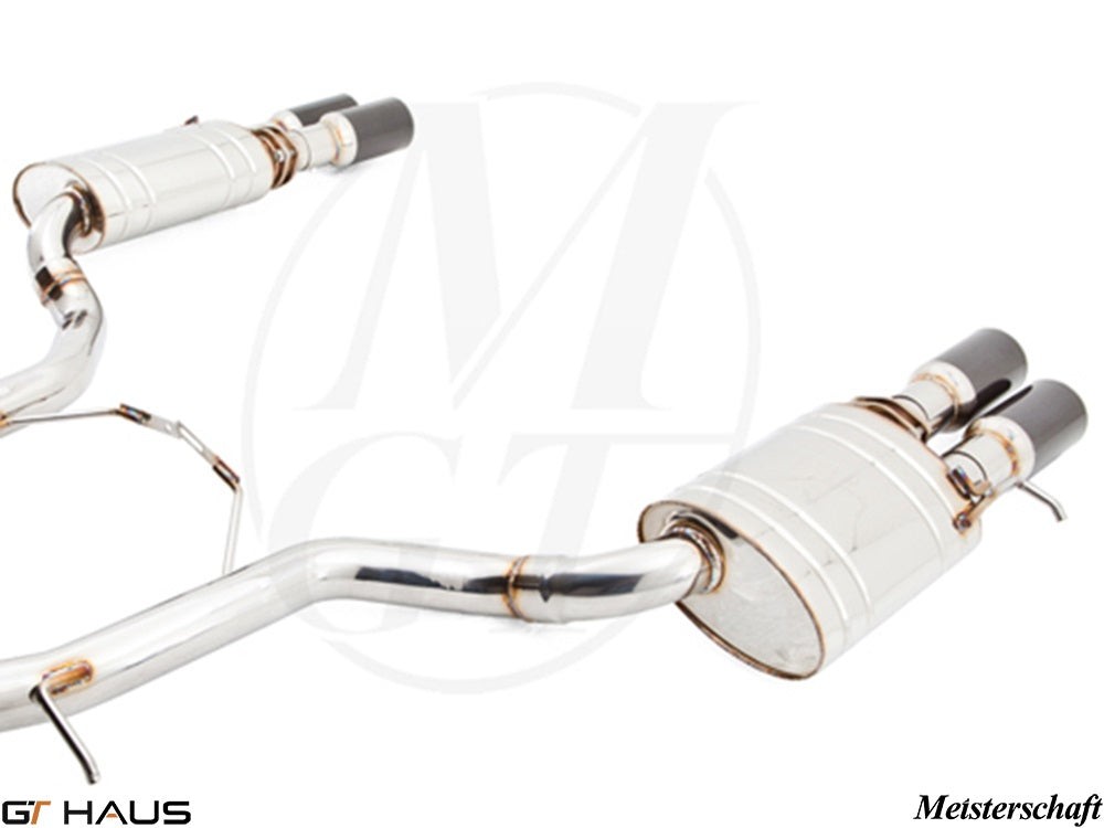 Premium exhaust system for Audi A8/S8 D3 V8 4.2 Quattro, featuring polished stainless steel and dual tips.