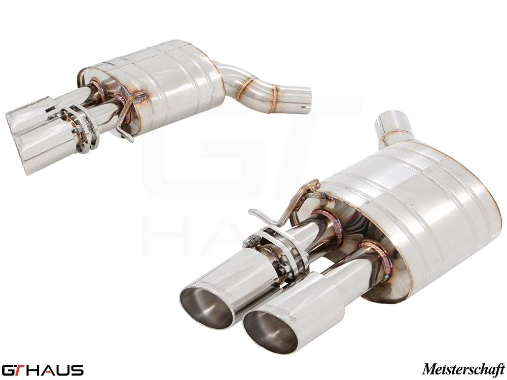 Premium performance exhaust system for Audi A8/S8 D4 Quattro, featuring polished stainless steel and dual tips.