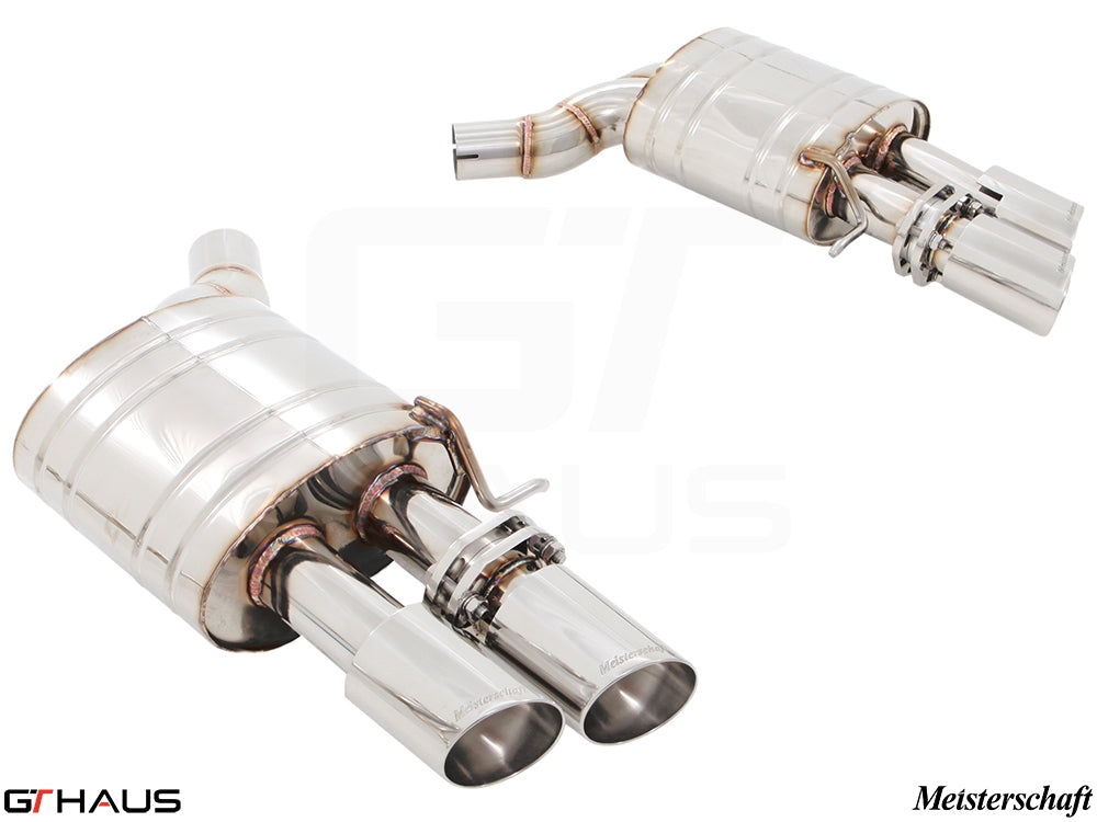 Premium performance exhaust system for Audi A8/S8 D4, featuring polished stainless steel construction and dual tips.