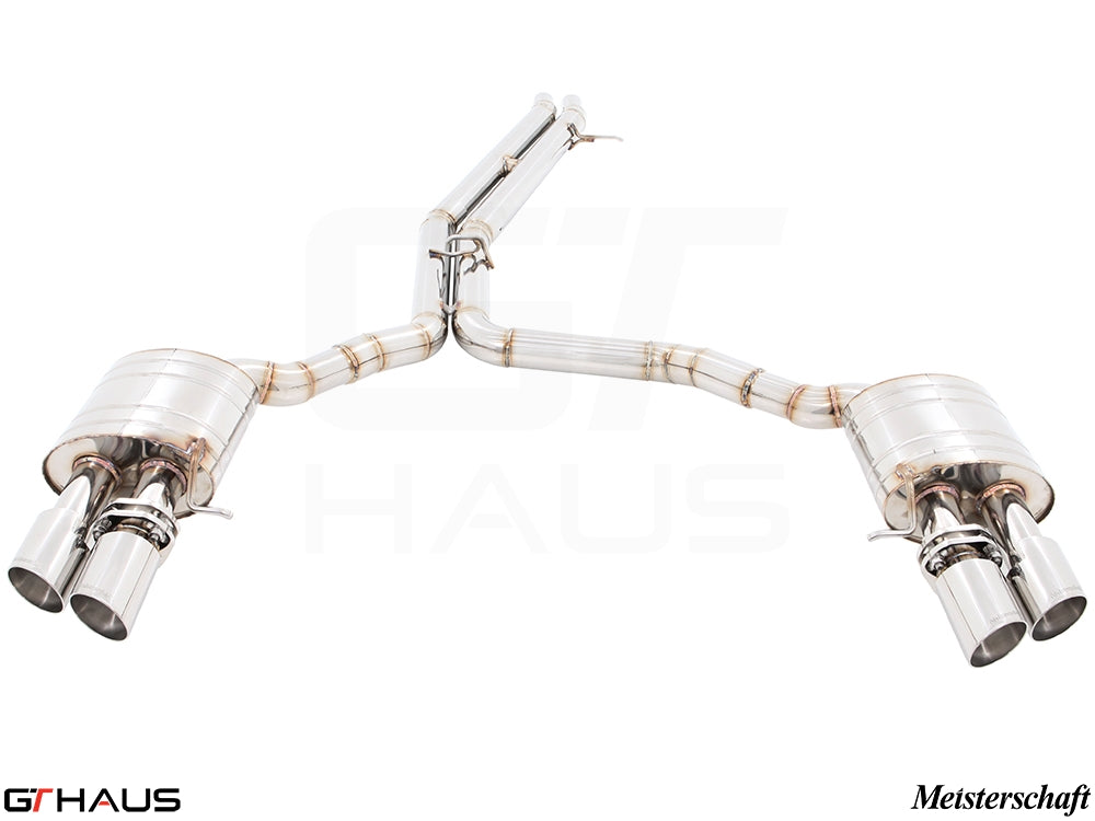 Premium exhaust system for Audi A8/S8 D4 Quattro, featuring stainless steel construction and dual tips for enhanced performance.