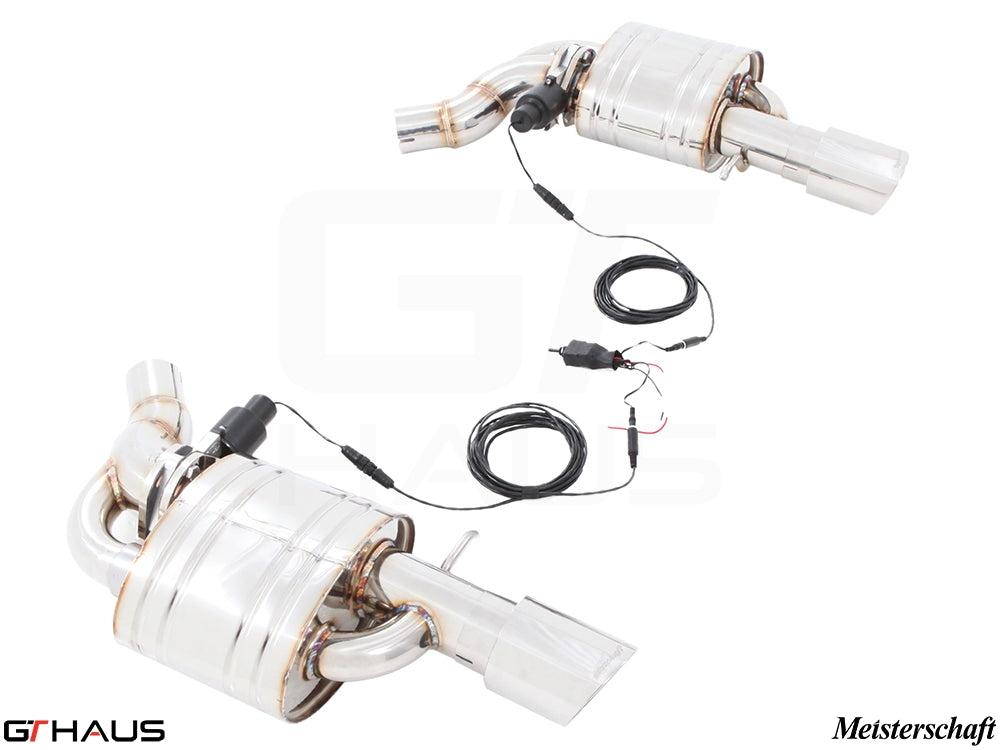 Premium performance exhaust system for Audi A8/S8 D4, featuring electronic valve control and stainless steel construction.