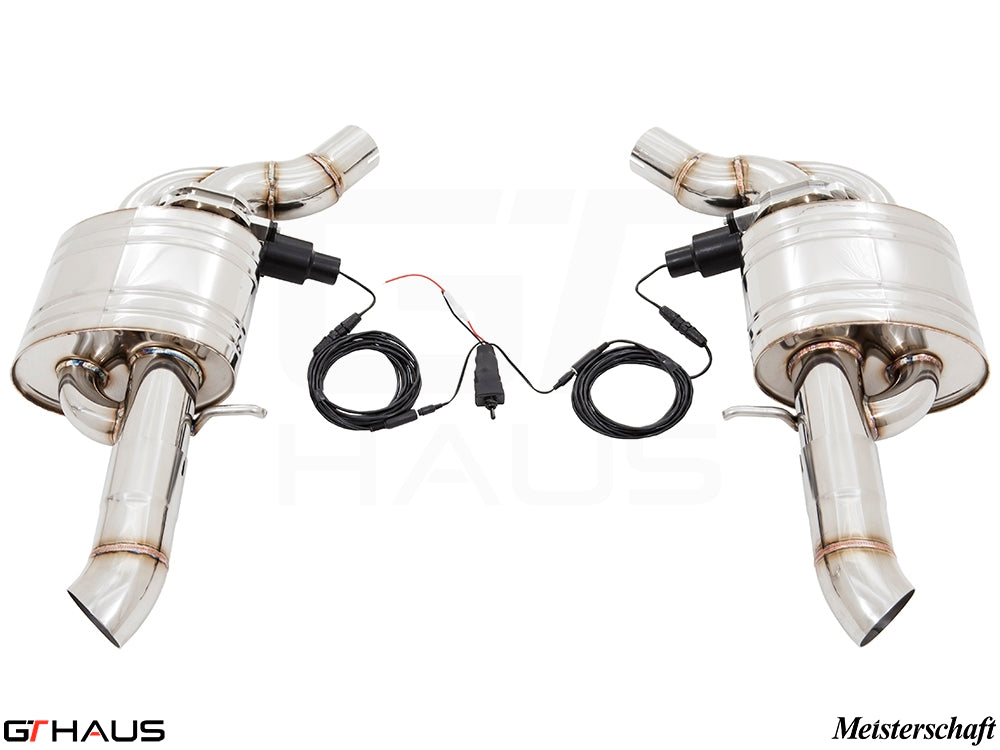 Premium performance exhaust system for Audi A8/S8 D4 W12 6.3L Quattro, featuring electronic valve control and stainless steel design.