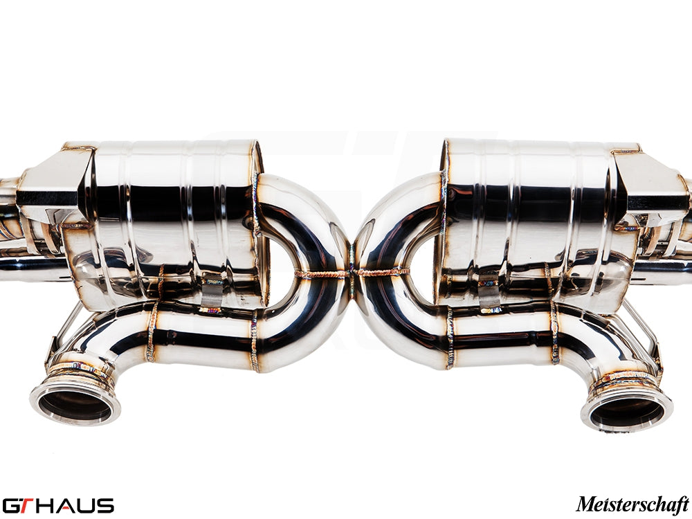 Premium stainless steel exhaust system for Audi R8 V10, showcasing dual pipes and polished finish for enhanced performance.