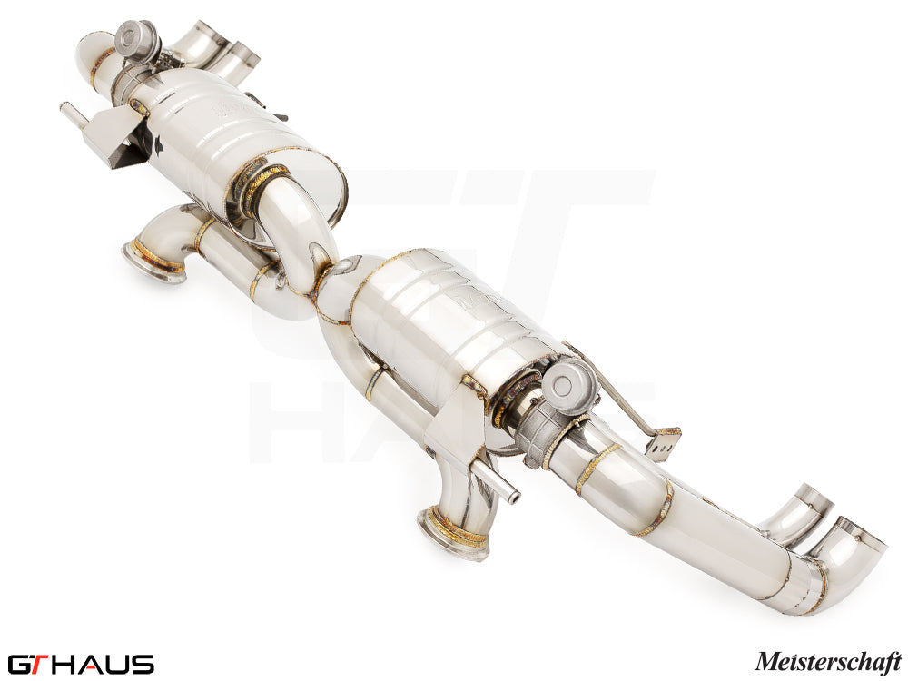 Premium exhaust system for Audi R8 Coupe/Roadster V10/V10+ (2017+) featuring stainless steel construction and electronic valve control.