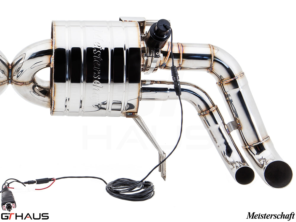 Premium exhaust system for Audi R8 V10 models, featuring stainless steel construction and electronic valve control.