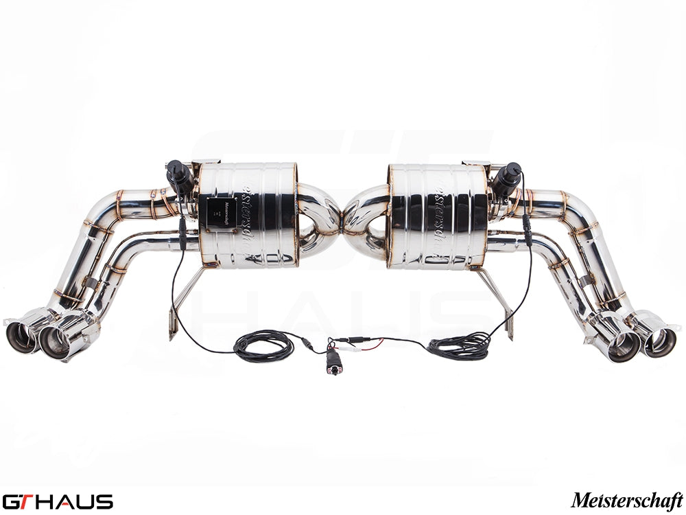 Premium performance exhaust system for Audi R8 Coupe/Roadster 4.2L V8, featuring stainless steel construction and electronic valve control.