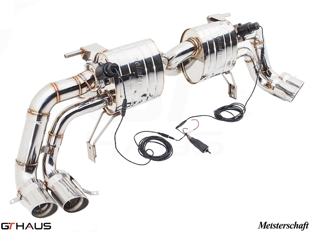 Premium performance exhaust system for Audi R8 Coupe/Roadster 4.2L V8, featuring stainless steel construction and electronic valve control.