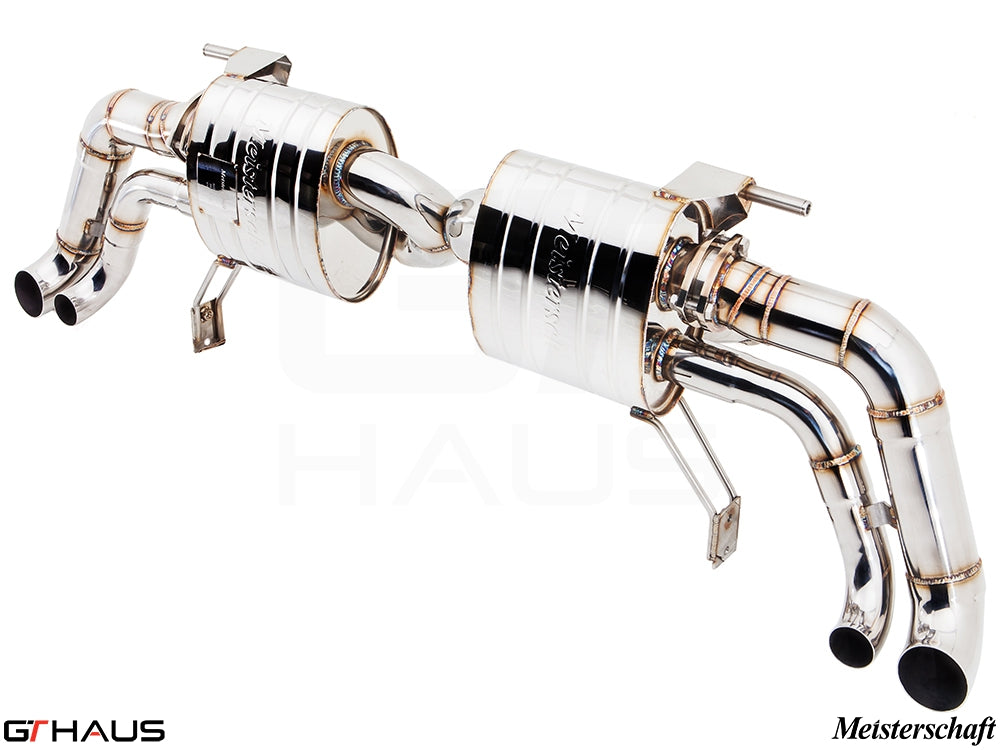 Premium stainless steel exhaust system for Audi R8 Coupe/Roadster 4.2L V8, enhancing performance and sound.