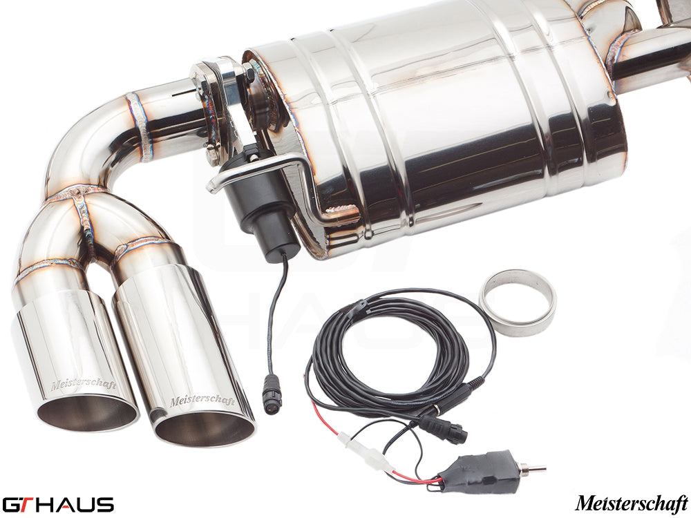 Premium Meisterschaft exhaust system for Audi TT MK II 2.0T, featuring dual tips and electronic valve control.