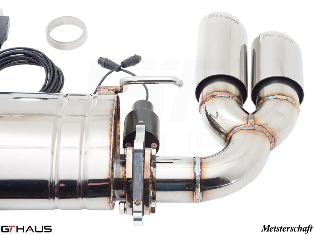 Premium performance exhaust system for Audi TT MK II 2.0T featuring dual tips and electronic valve control.