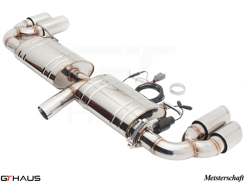 Premium Meisterschaft exhaust system for Audi TT MK II 2.0T, featuring stainless steel construction and electronic valve control.